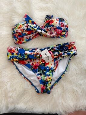 La Blanca Blue Floral Bandeau Two-Piece Bikini